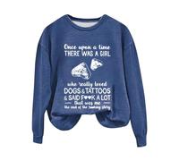 Sudaderas para mujer Once Upon A Time There Was A Girl de manga larga con cuello redondo para mujer, sudadera casual de moda cómoda para invierno, azul, S