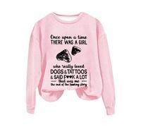 Sudaderas para mujer Once Upon A Time There Was A Girl de manga larga con cuello redondo para mujer, sudadera casual de moda cómoda para invierno, rosa, S