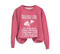 Sudaderas para mujer Once Upon A Time There Was A Girl de manga larga con cuello redondo para mujer, sudadera casual de moda cómoda para invierno, hot pink, S
