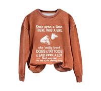 Sudaderas para mujer Once Upon A Time There Was A Girl de manga larga con cuello redondo para mujer, sudadera casual de moda cómoda para invierno, naranja, S