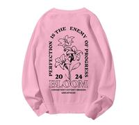 Sudaderas para mujer Perfection Is The Enemy Of Progress Bloom de manga larga con cuello redondo para mujer, sudadera de invierno a la moda, cómoda, sin botones, para otoño, rosa, XXL