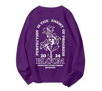 Sudaderas para mujer Perfection Is The Enemy Of Progress Bloom de manga larga con cuello redondo para mujer, sudadera de invierno a la moda, cómoda, sin botones, para otoño, Morado (, XXL