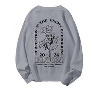 Sudaderas para mujer Perfection Is The Enemy Of Progress Bloom de manga larga con cuello redondo para mujer, sudadera de invierno a la moda, cómoda, sin botones, para otoño, gris, S