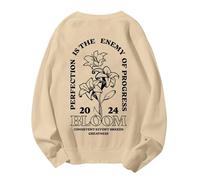 Sudaderas para mujer Perfection Is The Enemy Of Progress Bloom de manga larga con cuello redondo para mujer, sudadera de invierno a la moda, cómoda, sin botones, para otoño, beige, M