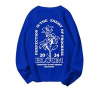 Sudaderas para mujer Perfection Is The Enemy Of Progress Bloom de manga larga con cuello redondo para mujer, sudadera de invierno a la moda, cómoda, sin botones, para otoño, azul, XL