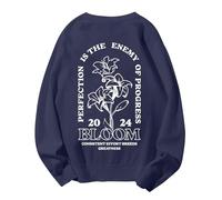 Sudaderas para mujer Perfection Is The Enemy Of Progress Bloom de manga larga con cuello redondo para mujer, sudadera de invierno a la moda, cómoda, sin botones, para otoño, azul marino, L