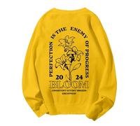 Sudaderas para mujer Perfection Is The Enemy Of Progress Bloom de manga larga con cuello redondo para mujer, sudadera de invierno a la moda, cómoda, sin botones, para otoño, amarillo, L