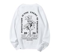 Sudaderas para mujer Perfection Is The Enemy Of Progress Bloom de manga larga con cuello redondo para mujer, sudadera de invierno a la moda, cómoda, sin botones, para otoño, blanco, S