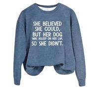 Sudaderas para mujer She Believe She Could But Her Dog Was Asleep On Her Lap Cuello Redondo Manga Larga Sudadera para Mujer Otoño Casual Pullover Moda Cómodo Invierno, azul, XL