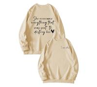 Sudaderas para mujer She Overcame Everything That Was Meant To Destroy Her I Am She de manga larga con cuello redondo para mujer, sudadera de moda casual para otoño e invierno, cómoda, beige, XL