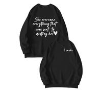 Sudaderas para mujer She Overcame Everything That Was Meant To Destroy Her I Am She de manga larga con cuello redondo para mujer, sudadera de moda casual para otoño e invierno, cómoda, Negro, S
