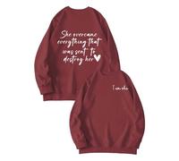 Sudaderas para mujer She Overcame Everything That Was Meant To Destroy Her I Am She de manga larga con cuello redondo para mujer, sudadera de moda casual para otoño e invierno, cómoda, Vino, S