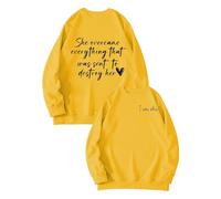 Sudaderas para mujer She Overcame Everything That Was Meant To Destroy Her I Am She de manga larga con cuello redondo para mujer, sudadera de moda casual para otoño e invierno, cómoda, amarillo, M
