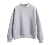 Sudaderas para mujer sin capucha, sudaderas para mujer, color liso, ajuste regular, cómoda, cálida, de manga larga, básica, versátil, ropa de otoño, suéteres de moda para salir, gris, S
