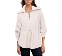 Sudaderas para mujer - Sudadera informal de manga larga con cuello redondo y aberturas laterales con cordón en la cintura de gran tamaño, bloque de color, cremallera de un cuarto para otoño e