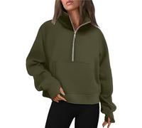 Sudaderas para mujer, sudaderas con media cremallera, sudadera corta con cremallera de un cuarto, trajes de otoño, ropa con agujero para el pulgar, Ejercito Verde, M