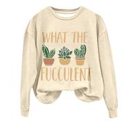 Sudaderas para mujer What The Fucculent Cactus de manga larga con cuello redondo para mujer, sudadera de moda, casual, cómoda, para otoño e invierno, beige, XL