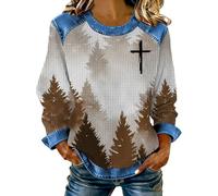 Sudaderas sin capucha para mujer, de tela vaquera, de moda, con retazos, cristiana, religiosa, fe Jesús, con gráficos, de gran tamaño, punto gofre, cosidas, camisa vaquera para salir de primavera