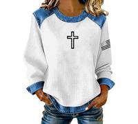 Sudaderas sin capucha para mujer, de tela vaquera, de moda, con retazos, cristiana, religiosa, fe Jesús, con gráficos, de gran tamaño, punto gofre, cosidas, camisa vaquera para salir de primavera