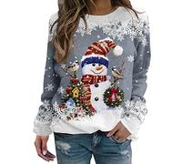 Sudaderas sin Capucha para Mujer Otoño Invierno Navidad Lindo Patrón Sueter Anchas Ugly Sweatshirt Suave y Cálida Top Sudaderas Navideñas Mujer Sweater Festival