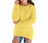Sudaderas suaves y mullidas con cuello redondo para niñas, suéter liso grueso y cálido, suéter de manga larga, ligero, casual, sudadera, amarillo, 11-12 años