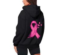Sudaderas térmicas con forro polar para mujer, con cremallera, gruesas, con capucha, de manga larga, con cordón, casual, para concienciación sobre el cáncer de mama, ajuste holgado, Negro, XL