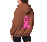Sudaderas térmicas con forro polar para mujer, gruesas, cálidas, con cremallera, manga larga, deportivas, para concienciación sobre el cáncer de mama, informales, con cordón, aisladas, góticas, marrón