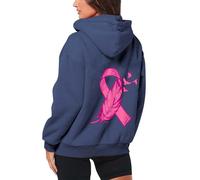Sudaderas térmicas con forro polar para mujer, gruesas, cálidas, con cremallera, manga larga, deportivas, para concienciación sobre el cáncer de mama, informales, con cordón, aisladas, góticas, azul