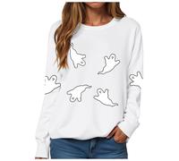 Sudaderas Traje de Halloween Suéter Suéter Suéter Suave Casual Manga Larga sin Capucha Deporte Streetwear Transición Clásica Camiseta de Manga Larga, Ab-Blanco, S