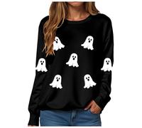 Sudaderas Traje de Halloween Suéter Suéter Suéter Suave Casual Manga Larga sin Capucha Deporte Streetwear Transición Clásica Camiseta de Manga Larga, D-le negro, XL
