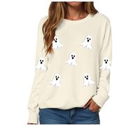 Sudaderas Traje de Halloween Suéter Suéter Suéter Suave Casual Manga Larga sin Capucha Deporte Streetwear Transición Clásica Camiseta de Manga Larga, D-beige., XL