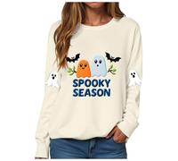 Sudaderas Traje de Halloween Suéter Suéter Suéter Suave Casual Manga Larga sin Capucha Deporte Streetwear Transición Clásica Camiseta de Manga Larga, C-beige, XL