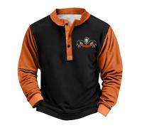 Sudaderas vintage de Halloween para hombre, con cremallera de un cuarto, estampado de calabaza, polo, de manga larga, a la moda, sin botones, disfraces, gris oscuro, S