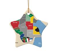 Sudán del Sur Composición Mapa Impresión Árbol Decoración Colgante de Cerámica de Navidad Estrella Corazón Colgante para Árbol de Navidad Configuración Festiva