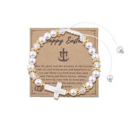Sudaporn Pulsera de cruz de perlas para mujer, regalos de fe de Pascua, pulseras religiosas cristianas para mujer, ahijada, bautizo, primera comunión, creyentes religiosos, idea de regalo de