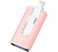 SUDEHO MFi Certified 256GB Pendrive para iPhone, 4 en 1 Memoria Externa Pen Drive, USB 3.0 Unidad Flash para Guardar Más Fotos Vídeos, USB c Flash Drive para iPad/iOS/Android/Mac/PC,Rosa