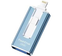 SUDEHO MFi Certified 256GB Pendrive para iPhone, 4 en 1 Memoria Externa Pen Drive, USB 3.0 Unidad Flash para Guardar Más Fotos Vídeos, USB c Flash Drive para iPad/iOS/Android/Mac/PC,Azul