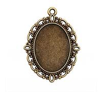 Sudemota Pendant 10 Uds 18x25mm Base de cabujón Ovalada Antigua Plata Bronce Filigrana camafeo configuración dijes Colgantes for fabricación de Joyas componentes Jewellery-Making (Color : Bronze)