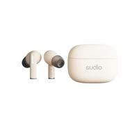 Sudio A1Pro Sand - Auriculares in-ear con Bluetooth, control táctil con base de carga inalámbrica compacta, protección IPX4, cancelación de ruido activa, micrófono integrado, sonido de cristal premium