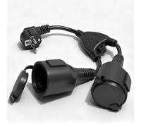 Sudnsadaks Enchufe Doble para Toma Corriente, 2 en 1 Toma Schuko con Cable Toma Cable Prolongador Corto para Hogar, Oficina, IP44 Protección Contactos para Interior y Exterior, 16A/250V/4000W, Negro