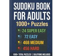 Sudoku Book for Adults: 1000+ Puzzles from Super Easy to Hard: Giant Collection of Mixed Sudoku for Stress Relief and Memory (Solutions Included)