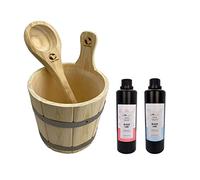 SudoreWell® Juego de sauna con cubo de sauna de 3 litros, incluye inserto de plástico y cucharón más 2 infusiones de sauna concentrado de primera calidad, 500 ml cada una
