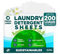 Sudstainables Hojas de detergente para ropa de 200 cargas, hoja de lavandería soluble para lavadoras, alternativa compacta al detergente líquido y en polvo, jabón apto para viajes, lino fresco
