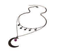 SueaLe Collar con colgante de luna y estrella, cadena de clavícula con intrincado diseño hueco para personas a la moda
