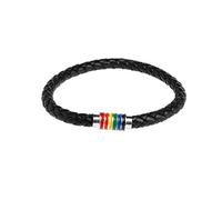 SueaLe Pulseras de cuero para hombre, hechas a mano, con cuerda negra, vintage, punk, trenzadas, arco iris, para amantes del arco iris, talla única, como se describe