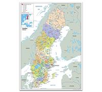 Suecia Mapa Político - Papel laminado [ga], color transparente A2 Size 42 x 59.4 cm
