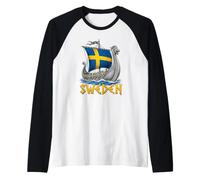 Suecia Viking Barco Nórdico Sueco Escandinavo Orgullo Diseño Camiseta Manga Raglan