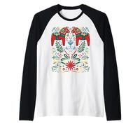 Sueco Dala Caballo Arte Popular Bandera de Suecia Dalahelmsoljd Camiseta Manga Raglan