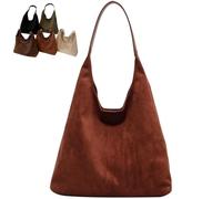 Suede Bag for Women Leather Suede Slouchy Tote Bag, Large Suede Shoulder Color Simple Casual Commuter Retro Handbags, Brown Suede Purse (Brown)
