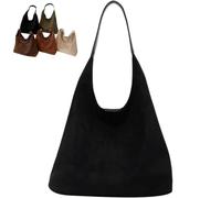 Suede Bag for Women Leather Suede Slouchy Tote Bag, Large Suede Shoulder Color Simple Casual Commuter Retro Handbags, Brown Suede Purse (Black)